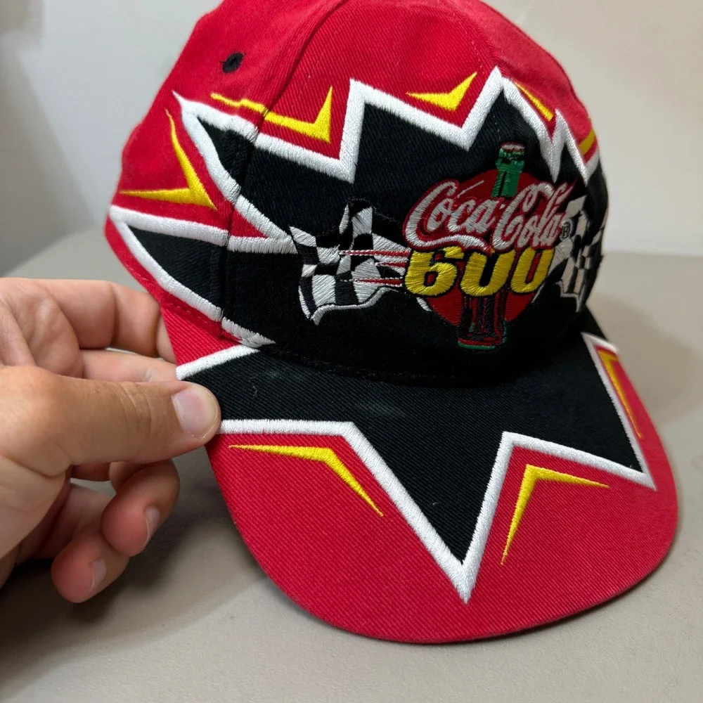 Vintage Coca-Cola 600 NASCAR Snapback Hat Red Black Lowes Motor Speedway Y2K